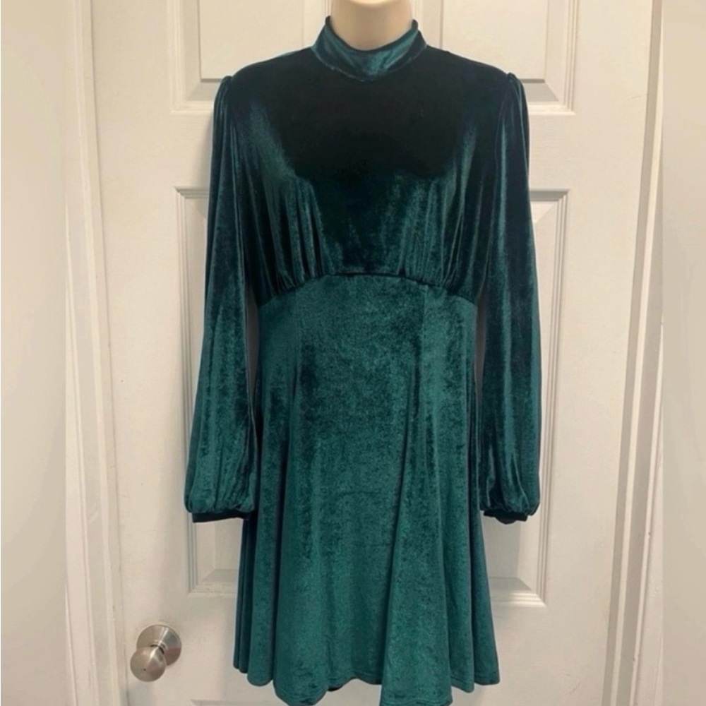 Pinup Couture Laura Byrnes California Stretch Velvet Mockneck Minidress-Med-NWT